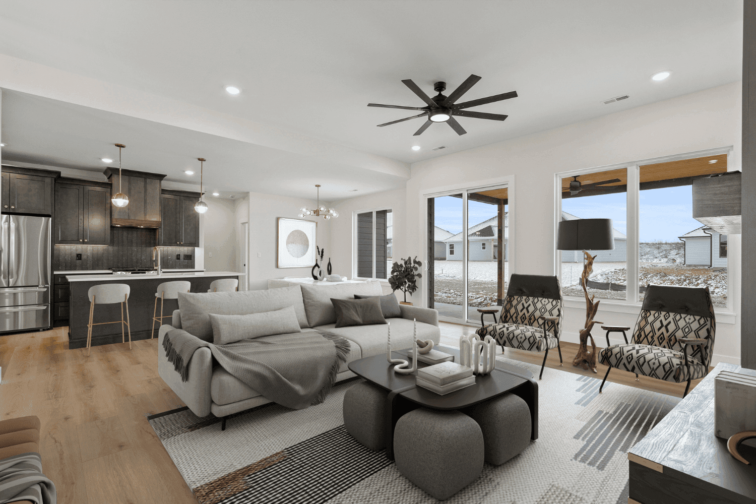 Living room to kitchen transition